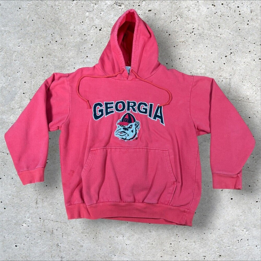 Vintage Georgia Bulldogs Hoodie Mens Medium Big Ball Sports Red 90s UGA Football